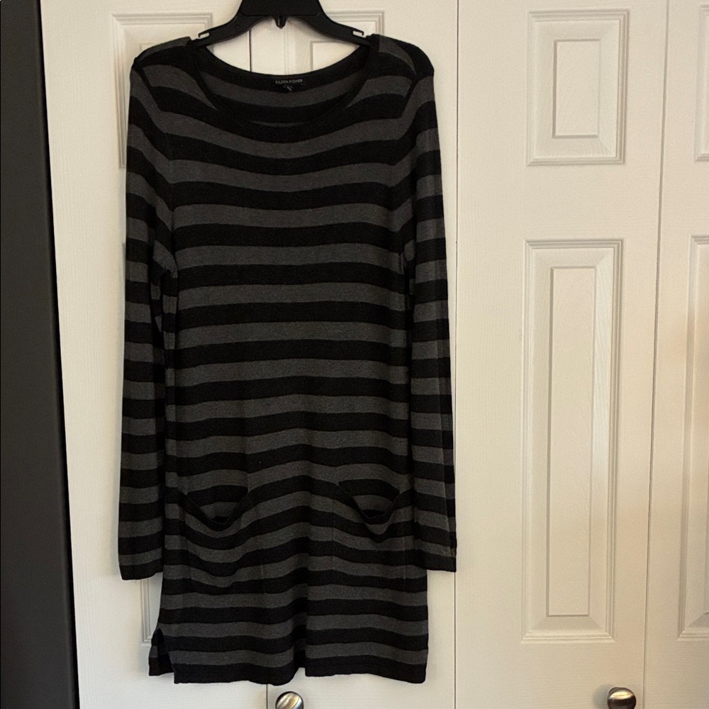 Eileen Fisher Black and Gray Striped Tunic